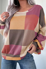 Color Block Round Neck Long Sleeve Top