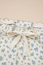 Grommet Knot Waist Floral Barrel Leg Jeans