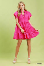 Umgee Tiered Ruffle Sleeve Textured Mini Dress