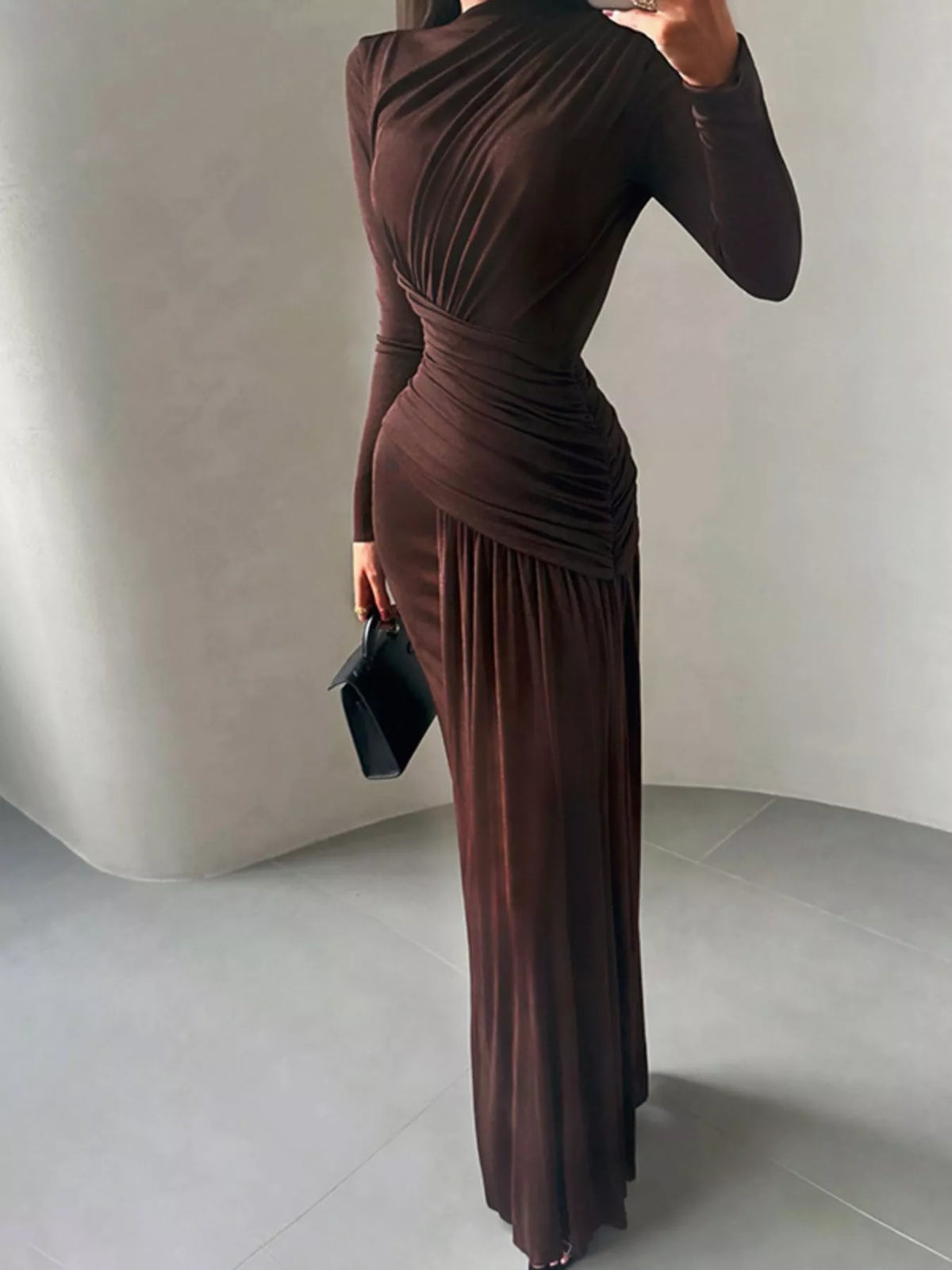 Ruched Long Sleeve Maxi Dress