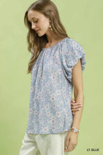 Umgee Floral Puff Sleeve Blouse
