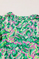 Abstract Print Ruffled Trim Tie Neck Top