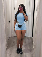 Ribbed Knit Bodysuit and Shorts Set