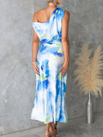 One Shoulder Printed Dress with Slit