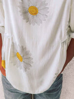 Full Size Flower Round Neck Half Sleeve T-Shirt Plus Size