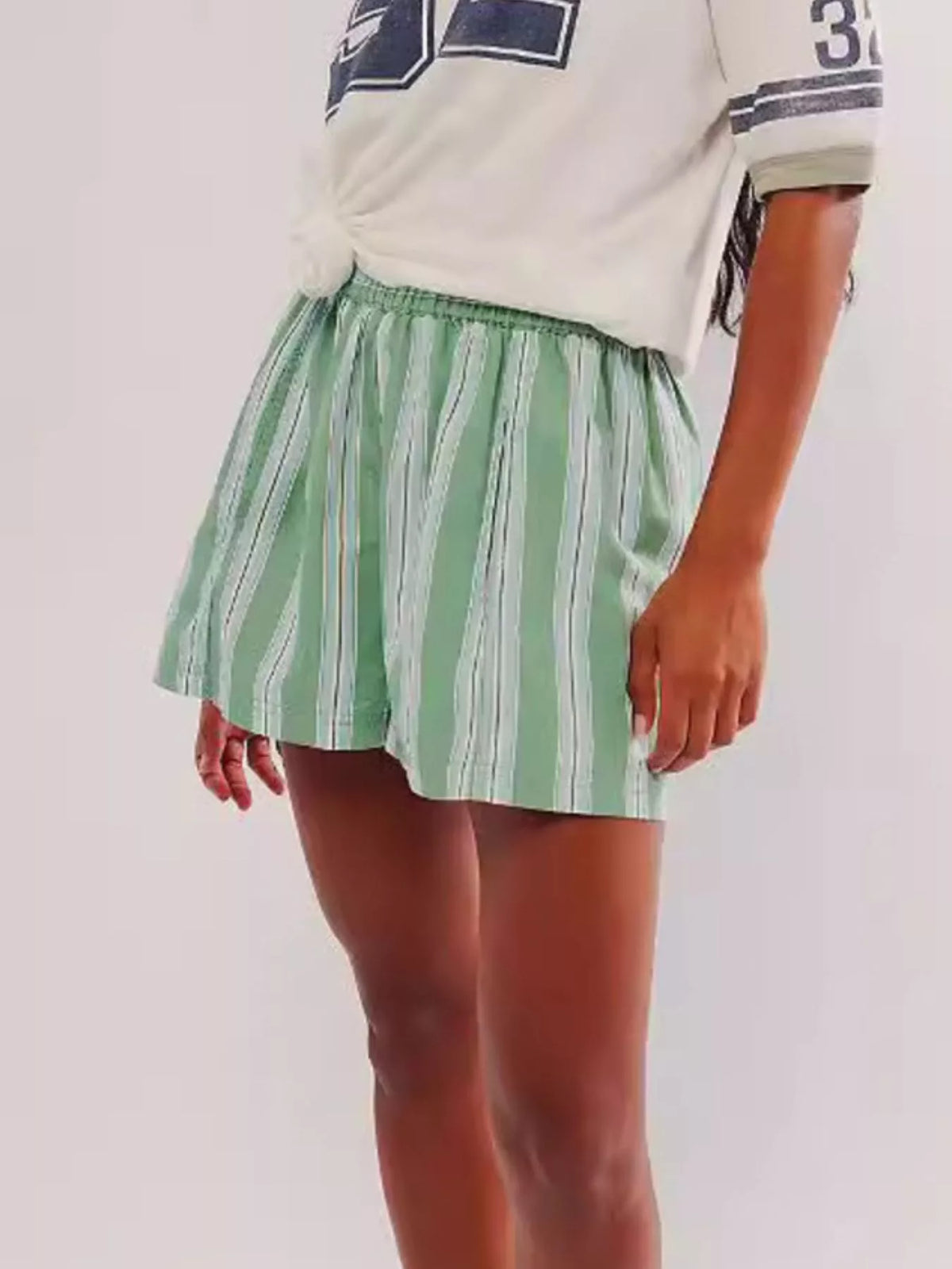 Striped Elastic Waist Casual Shorts