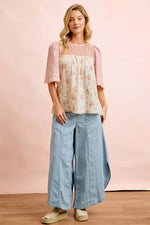 BiBi Crinkle Floral Gauze Mix And Matched Blouse Top