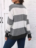 Full Size Color Block Dropped Shoulder Sweater Plus Size