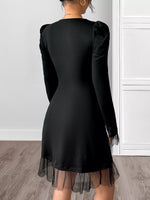 Square Neck Puff Sleeve Mesh Hem Dress