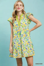 Umgee Floral Flutter Sleeve Tiered Mini Dress