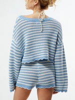 Scalloped Edges Striped Top and Shorts Set