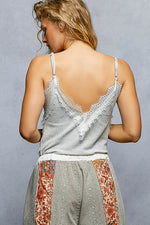 POL Lace Detail V-Neck Ribbed Cami
