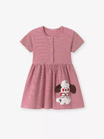 Children's Striped Puppy Short Sleeve Casual Dress