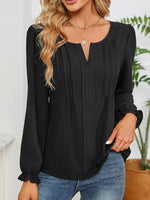Notched Ruffle Cuff Blouse