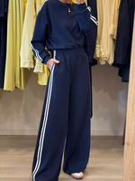 Striped Detail Crewneck Top and Elastic Sweatpants 2pcs Set