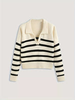 Striped Polo Collar Knit Sweater