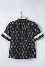 Contrast Frilled Trim Short Sleeve Floral Shirt