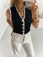 Contrast Trim Button Up Sweater Vest