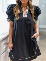Notched Puff Sleeve Mini Dress