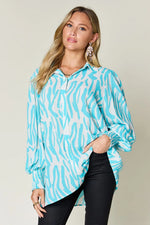 Double Take Full Size Printed Smocked Long Sleeve Blouse Plus Size