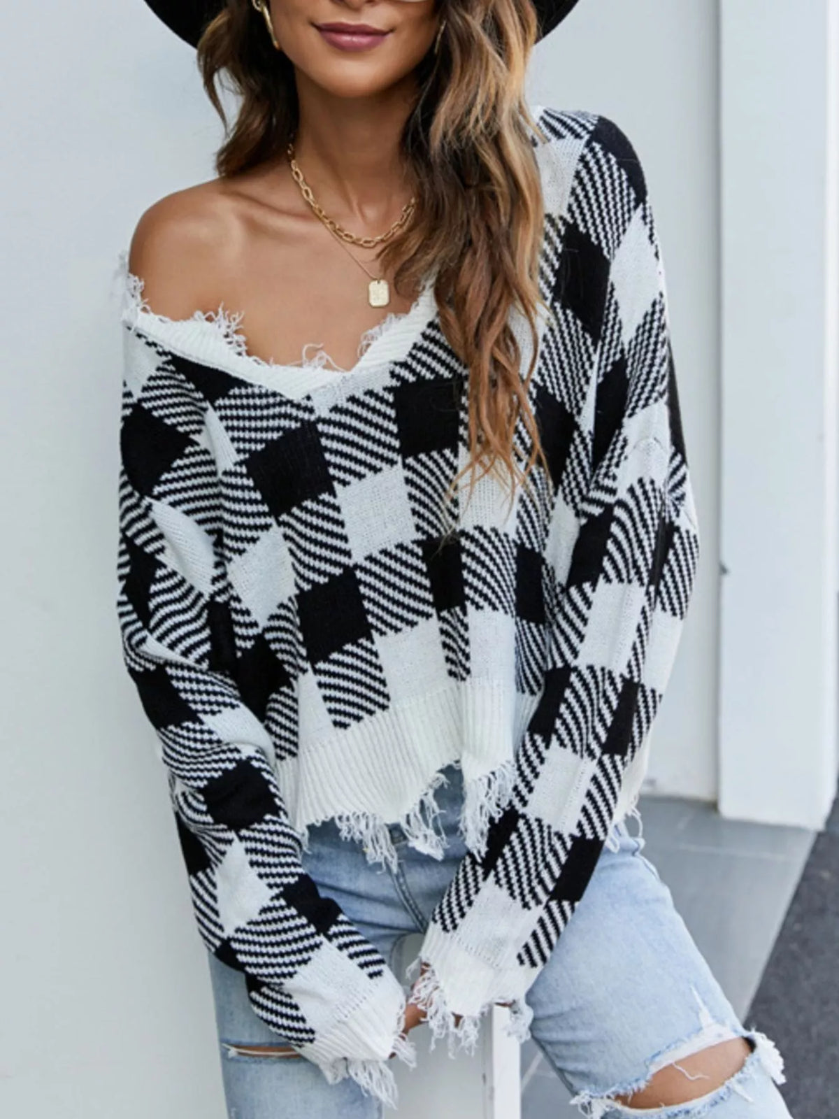 Frayed Hem Long Sleeve Sweater