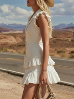 Ruffled Hem Lapel Collar Mini Dress