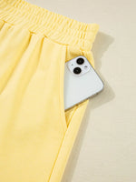 Color Block Patchwork Half Button Top and Shorts 2pcs Set