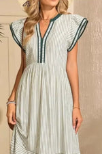 Striped Ruffle Sleeve Midi Dress