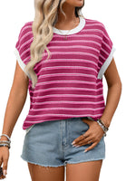 Striped Round Neck Short Sleeve Sweater