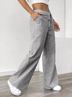 Striped Drawstring Wide-Leg Pants