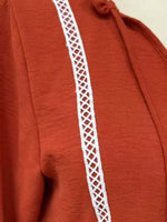 Tie-Neck Long Sleeve Mini Dress with Trim Detail