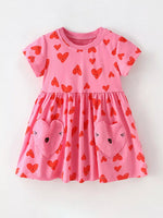 Children's Heart Print Pocket Detail Casual Dress
