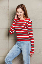 Striped Round Neck Long Sleeve Top