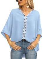 Oversized Contrast V-Neck Half Sleeve Blouse