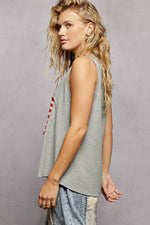 POL V-Neck Ribbed Tank with American Flag Patch and Star Back Patch