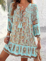 Floral Print Tassel Tie Neck Mini Dress