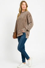 Zenana Acid Washed Double Ribbed Exposed-Seam Sweatshirt