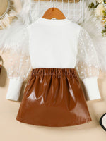 Children's Polka Dot Sleeve Top & Faux Leather Skirt Set
