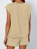 Round Neck Cap Sleeve Top and Shorts Set