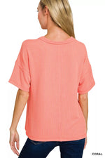 Zenana Raised Rib Exposed Seam Short Sleeve Top