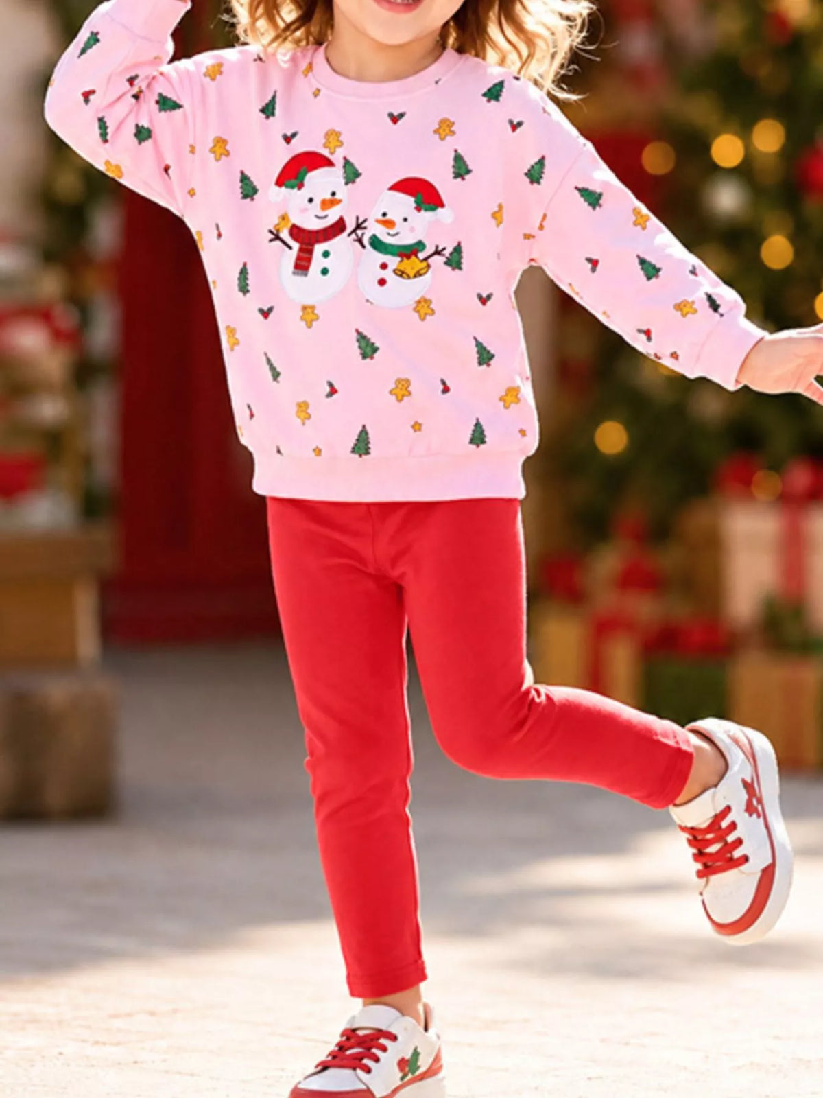 Children's Christmas Snowman Sweatshirt and Leggings Two-Piece Set