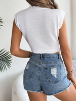 Openwork Round Neck Cap Sleeve Knit Top