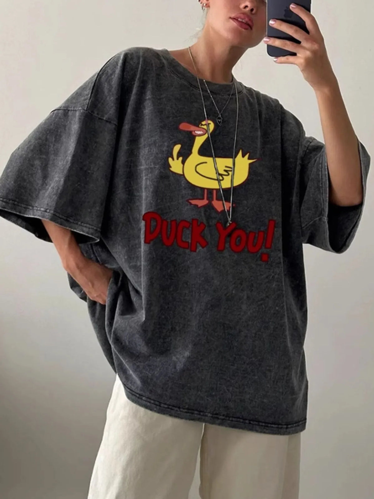 Duck Graphic Oversized Round Neck T-Shirt