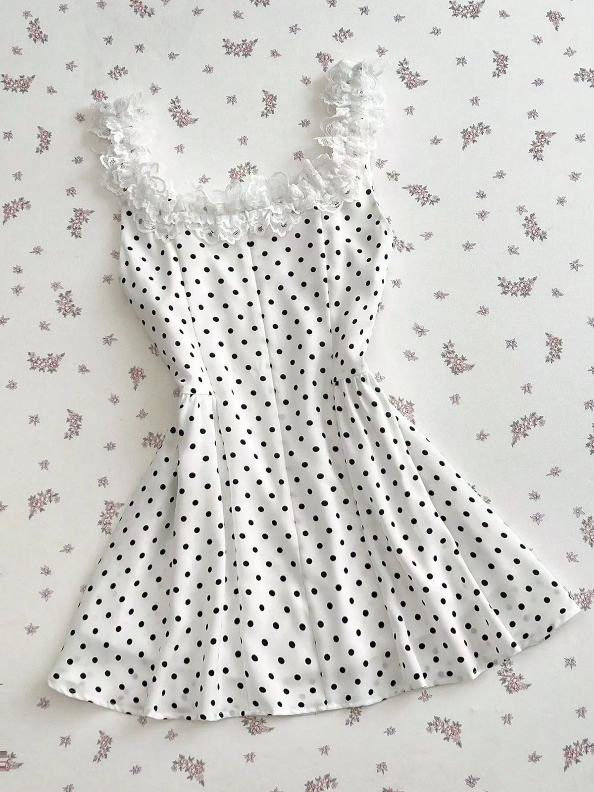 Polka Dot Lace Trim Mini Dress