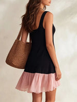 Ruffle Hem Square Neck Mini Dress
