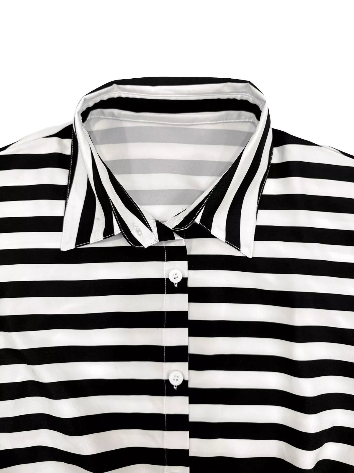 Striped Button-Up Belted Romper
