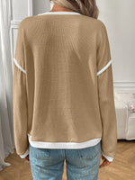 Ribbed Contrast Trim Long Sleeve Top