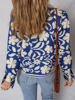 Flower Print Open Front Buttoned Cuffs Elegant Jacket