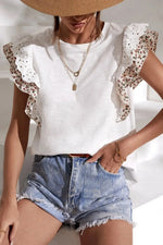 Floral Lace Eyelet Patched Butterfly Sleeve Blouse