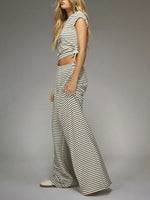 Striped Crop Top and Wide Leg Pants Set